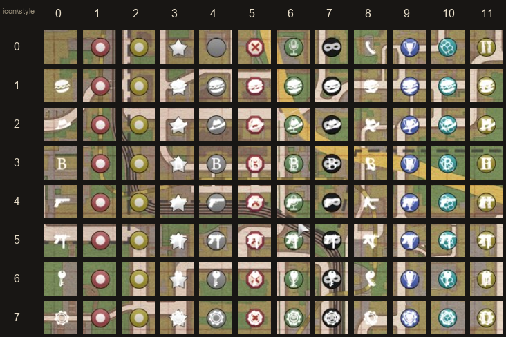 Blip icons: icon (rows) by style (columns)